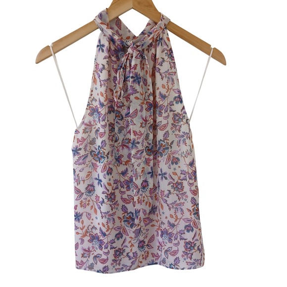 1.STATE Tops - 1.STATE Womens Floral Paisley Halter Tie Neck Blouse Cream Purple Blue Small NWT